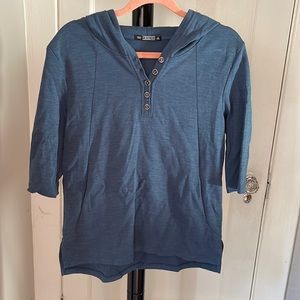 Blue Button 3/4 Sleeve Pullover